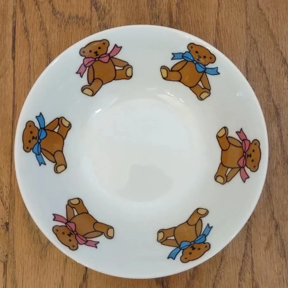 Vintage Japan Childs Porcelain Serving Set with Brown Bears with Bows